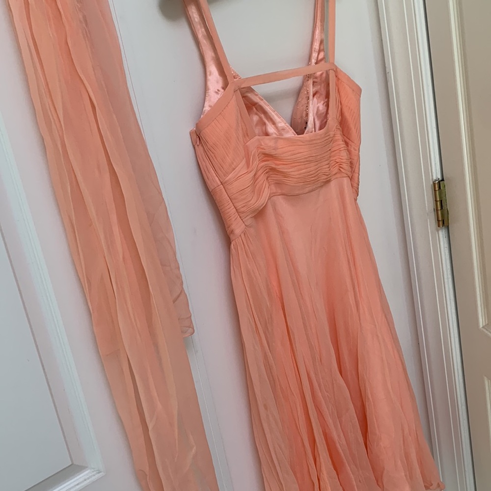 Vintage 100% silk peach chiffon dress. matching chiffon shawl M - Picture 4 of 16